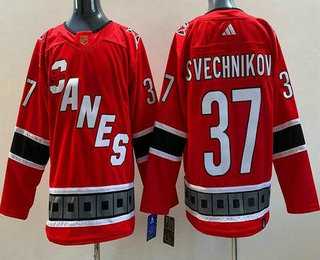Men%27s Carolina Hurricanes #37 Andrei Svechnikov Red 2022 Reverse Retro Authentic Jersey